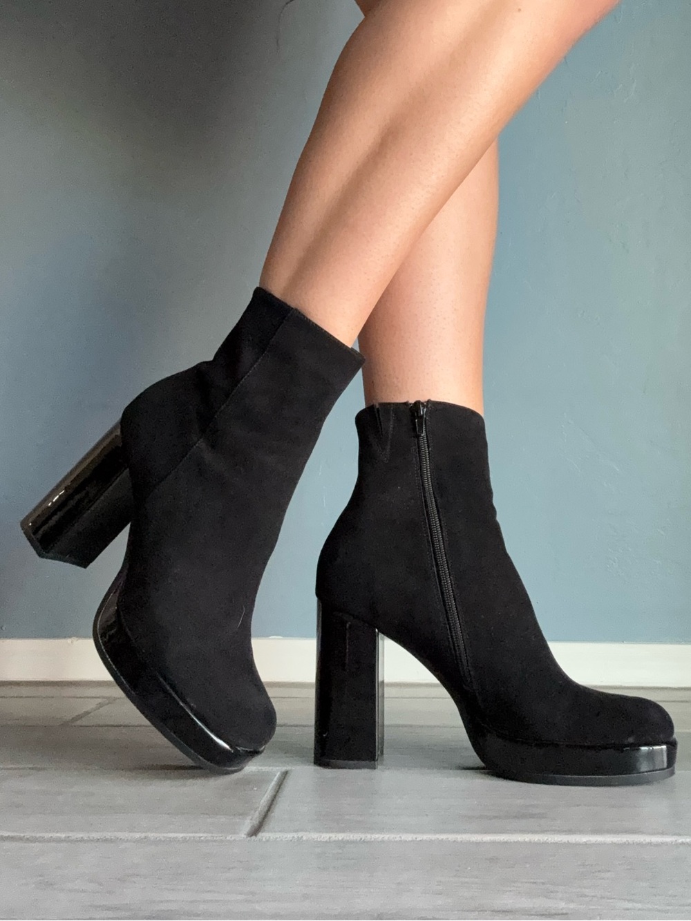 Jeffrey Campbell Spaced Out Black Platform Block Heel Ankle Boots